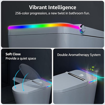 Smart Toilet with Bidet Built In, Heated Seat, Warm Water Wash & Dryer, Tankless Bidet Toilet with Foot Sensor & Night Light, Auto Open/Close Lid & Flush, Wireless Remote, 1.26GPF Water-Saving Design