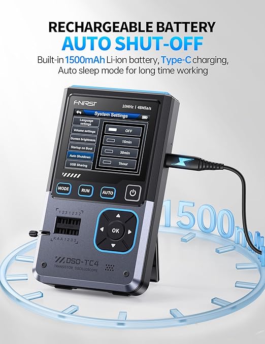 FNIRSI DSO-TC4 Handheld Oscilloscope, 10MHz Bandwidth 48MSa/s Sampling Rate Transistor Tester Digital Oscilloscope DDS Signal Generator 3 in 1, Voltage Continuity Zener Diode Triode Component Tester