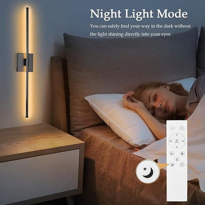 LED Wall Sconces with Remote Control, 5 Colors 3000K-6500K & Dimmable, Hardwire Wall Light with Timer & Night Light, LED Black Wall Lamps for Living Room, Bedroom, 27.55 Inch