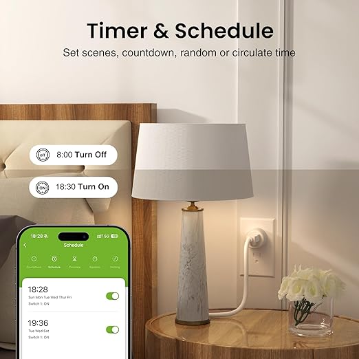 GHome Smart 5G 15A WiFi Smart Plug Compatible with Alexa and Google Home, Outlet Timer Smart Home WiFi Outlet Timer with Remote Control, 5GHz and 2.4GHz Wi-Fi Sockets, ETL FCC Listed, White, 4 Pack