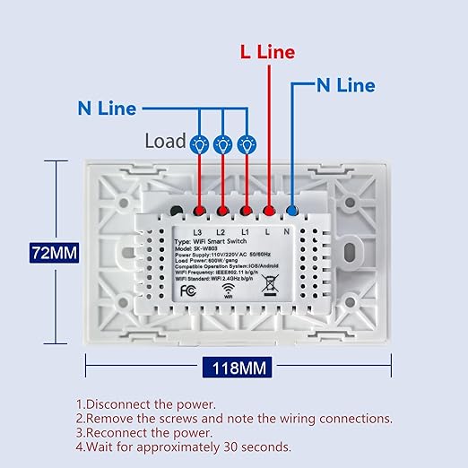 WiFi Smart Light Switch 118X72X34MM Need Neutral Wire,2.4GHz Wi-Fi Touch Switch,Work with Smart Life/Tuya App, Compatible with Alexa and Google Home, White 3 Gang