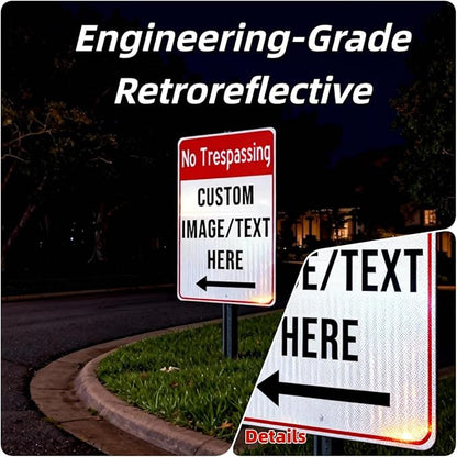 Custom No Trespassing Sign for Private Property – 16x22 Inch Aluminum, Rust-Free Weatherproof Outdoor Sign, Reflective Option, Glow-in-the-Dark, Single/Double Sided
