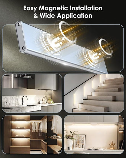 VerRon 10in Under Cabinet Lighting, Upgraded 2200mAh Rechargeable Under Cabinet Lights Wireless, LED Motion Sensor Light Indoor Closet Lights Under-Counter Light Fixtures for Kitchen, Hallway, 2-Pack