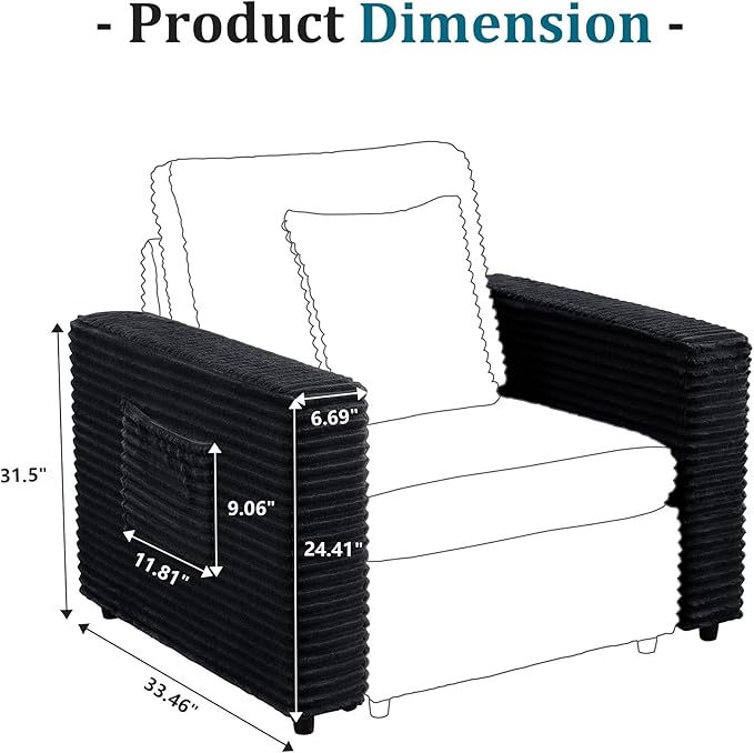 LEVNARY Modular Sofa Armrest Set of 2 with Side Storage Pockets, Faux Rabbit Fur Upholstered Arm Panels, Compatible with Modular Recliner System (Black)