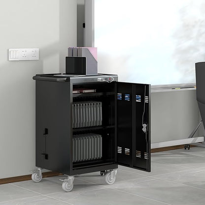 Laptop Charging Cart, 31+4 Charging Ports Laptop Storage Cart, 35-Bay Mobile Charging Cabinet for iPads up to 16.3", Chromebook Devices, Cord Management, Access Lock.School,Business.Black