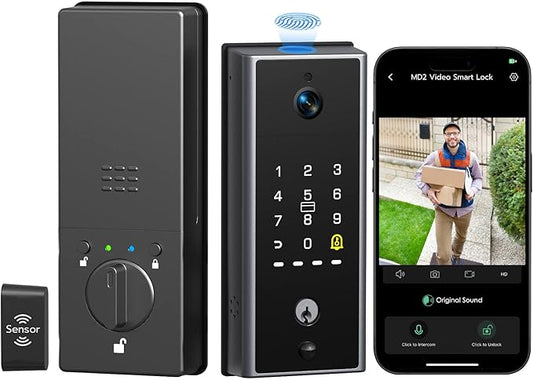 Anweller MD2 Smart Deadbolt Lock with Camera, Fingerprint Keyless Entry Door Lock for Front Door, Built-in WiFi, 10000mAh Battery, Door Sensor, Code Keypad, RFID Card, App Remote Control