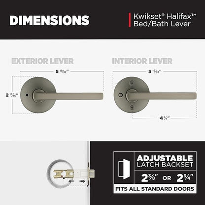 Kwikset Halifax Interior Round Privacy Door Handle with Lock, Door Lever for Bathroom and Bedroom, Gunmetal Reversible Keyless Turn Lock