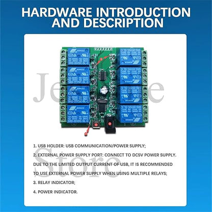 LCUS-8 USB Relay Module 8 Channel with Overcurrent Protection for Home Automation, Serial Control, Intelligent USB Switch