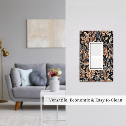 Decorative Outlet Covers Vintage Grey Plant Leaves Brown Flowers 1 Gang Single Rocker Light Switch Cover Plate Wall Plates GFCI Faceplate for Bedroom Home Decor