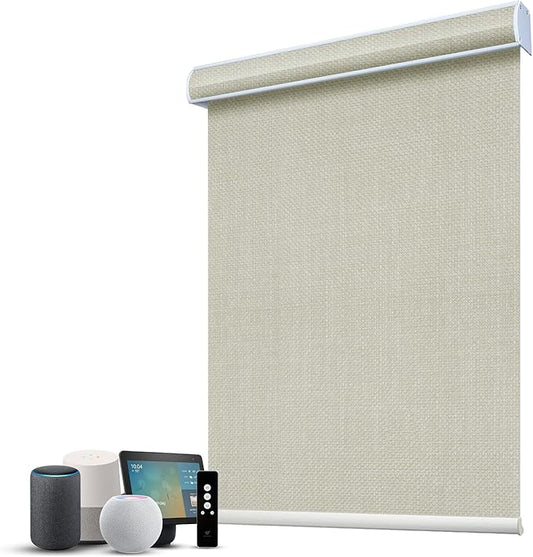 SmartWings Motorized 100% Blackout Shades Blinds, Custom Size, Cordless Window Shades with Rechargeable Battery, Work with Matter/Apple HomeKit, Alexa, Thread/Zigbee, Remote Optional, Vigor Cream