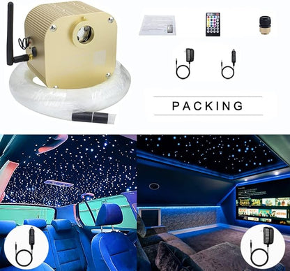 AZIMOM Bluetooth/APP Control 16W Twinkle Fiber Optic Lights Star Ceiling Lighting Kits 550pcs*0.03in13.1ft Fiber Strands RGBW Music Sound Control Light Engine Home Indoor Car Interior Decor