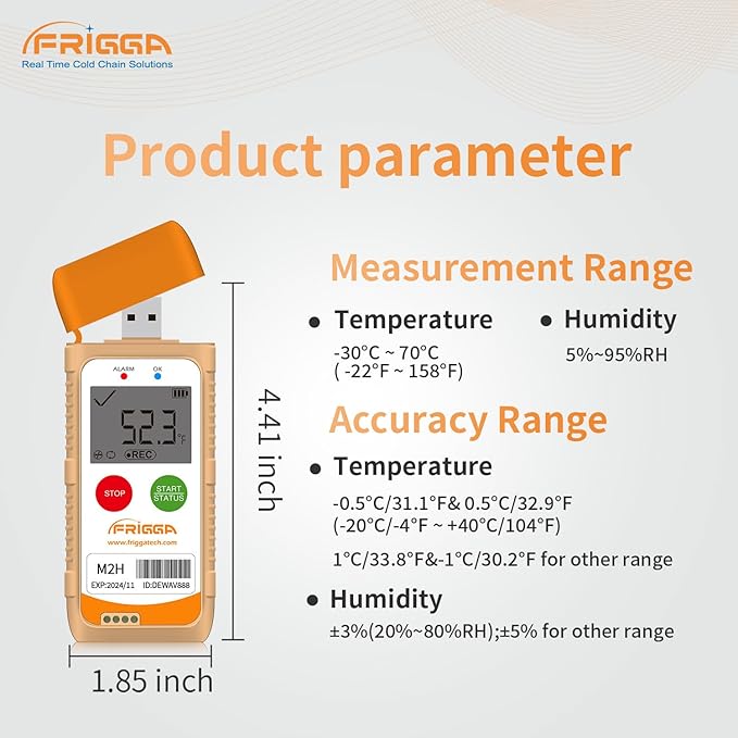 Frigga M2H Reusable Temperature Humidity Data Logger Multi-Use USB Digital Temperature Recorder 28800 Points High Accuracy Refrigerator Thermometer Logger PDF CSV Report