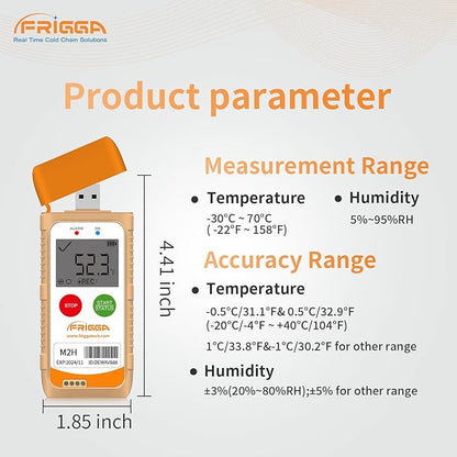 Frigga M2H Reusable Temperature Humidity Data Logger Multi-Use USB Digital Temperature Recorder 28800 Points High Accuracy Refrigerator Thermometer Logger PDF CSV Report
