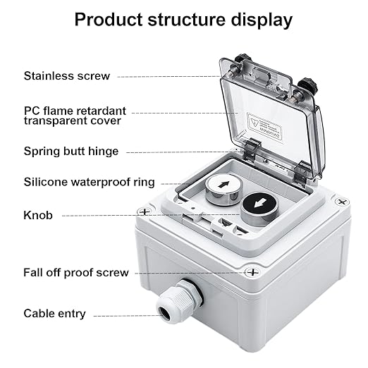 IP67 Button Switch Outdoor Waterproof Box 2 Push Button White Up Black Down Button with Protective Cover Anti-misoperation Switch(AC/DC 6A-110V/3A-240V/2.5A-380V)