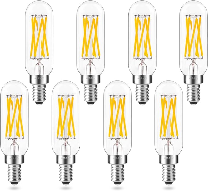 Dimmable T8 Antique LED Light Bulb, E12 Small Candelabra Base, 60W Equivalent Tube Soft White 3000K, 600 Lumens, 6-Watt Filament Edison Bulb for Chandelier, Home, Clear Glass (8-Pack)