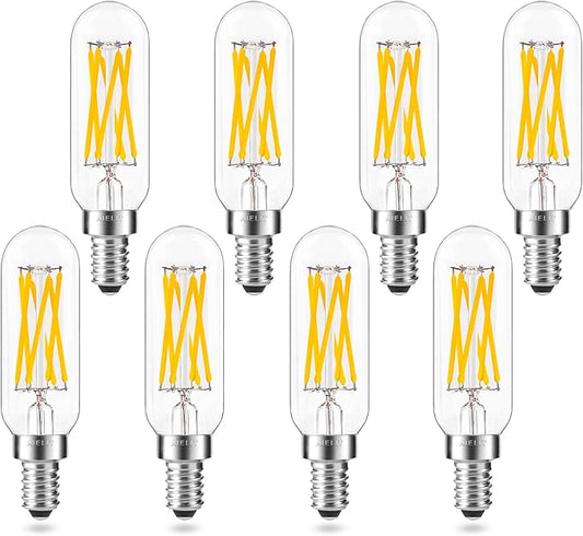 Dimmable T8 Antique LED Light Bulb, E12 Small Candelabra Base, 60W Equivalent Tube Soft White 3000K, 600 Lumens, 6-Watt Filament Edison Bulb for Chandelier, Home, Clear Glass (8-Pack)