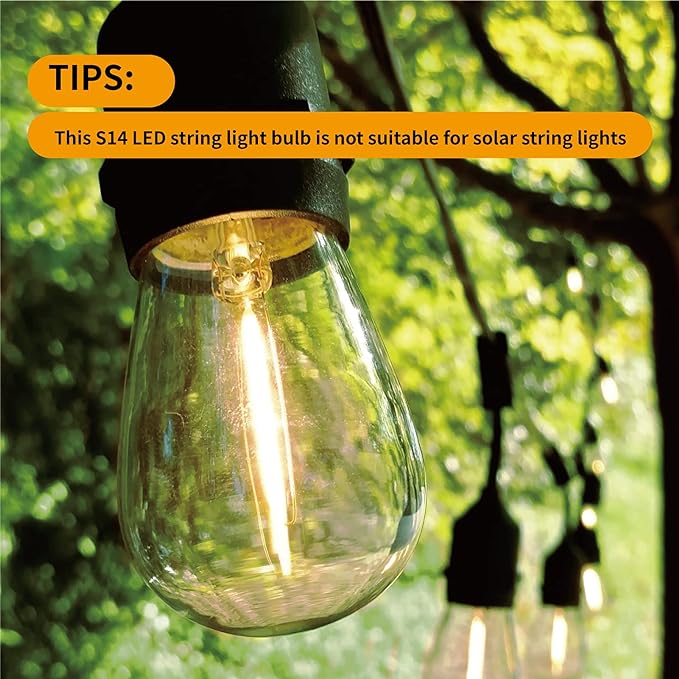 30 Pack S14 Edison Light Bulbs, Shatterproof LED Replacement Bulbs for String Lights, Patio Low Wattage LED Filament Clear Bulb, E26 Medium Base, Warm White 2200K, Non-Dimmable
