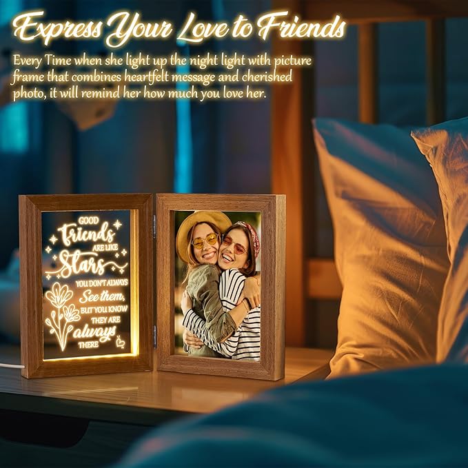Christmas Gifts for Friends Best Friend Birthday Gifts for Women - Best Friend Picture Frame with Night Light, Unique Friendship Gift for Women Friends Female Men Girls Long Distance Relationship Gift