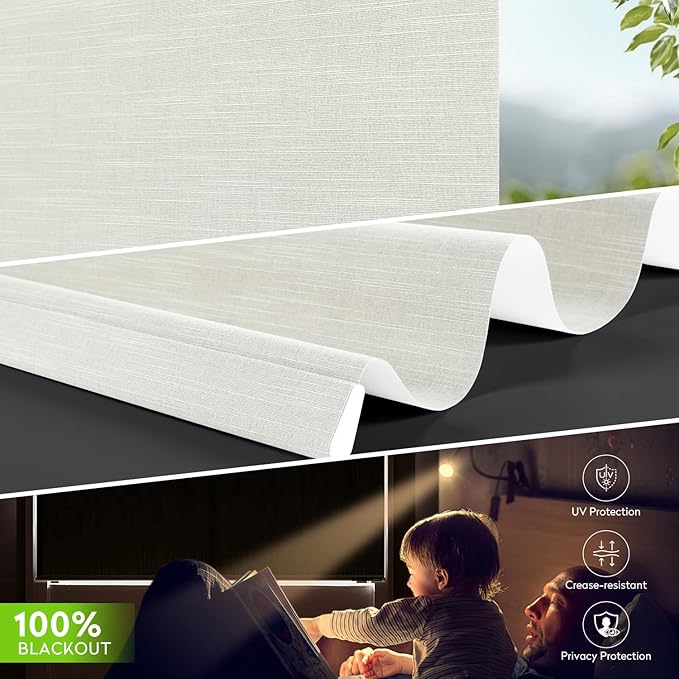 ZSTARR Motorized Blackout Roller Blinds with Remote Control,Rechargeable Smart Window Shades Compatible with Alexa Google via Hub,Fabric Wrapped Valance, Custom Size (Beige)