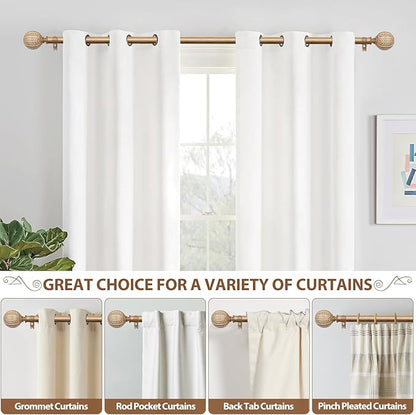 KAMANINA Wood Curtain Rods for Windows 66 to 120 Inch(5.5-10ft), 1 Inch Adjustable Drapery Rod, Decorative Heavy Duty Curtain Rods with Leaf Pattern Finials, Wood Grain