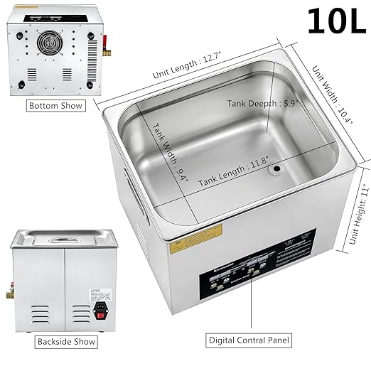 Professional Ultrasonic Cleaning Machine 10L with Digital Timer and Heater, Stainless Steel Ultrasound Cleaner for Cleaning Circuit Board Parts Dental Instruments