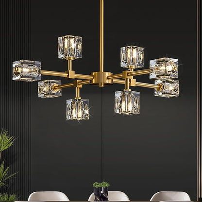 Sputnik Chandeliers for Dining Room Light Fixture, Modern Crystal Chandelier, 8-Lights Gold Semi Flush Mount Ceiling Light for Living Room Bedroom, Dining Room,Kitchen Island