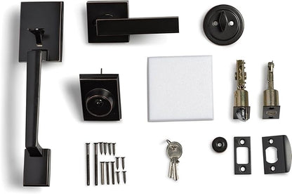 Berlin Modisch Single Cylinder HandleSet with Lever Door Handle (for Entrance and Front Door) Reversible for Right and Left Handed and a Single Cylinder deadbolt Handle Set Oil Rubbed Bronze Finish