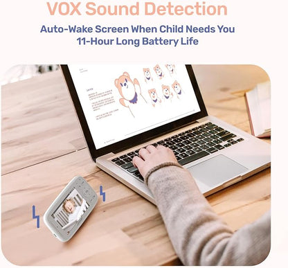 1080P WiFi Baby Monitor with 2 Camera and Audio, Pan-Tilt-Zoom Video Camera, 4'' IPS Screen, HD Night Vision, Motion & Cry Detection, 360° View, Temperature Sensor, Feeding Reminder, Lullabies