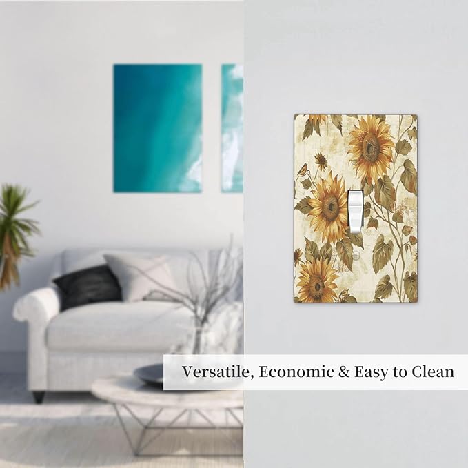 Decorative Light Switch Cover Rustic Sunflower Floral Pattern 1 Gang Single Toggle Device Electrical Faceplate Switchplates Decorator Outlet Wall Plate for Bedroom Cabin Decor