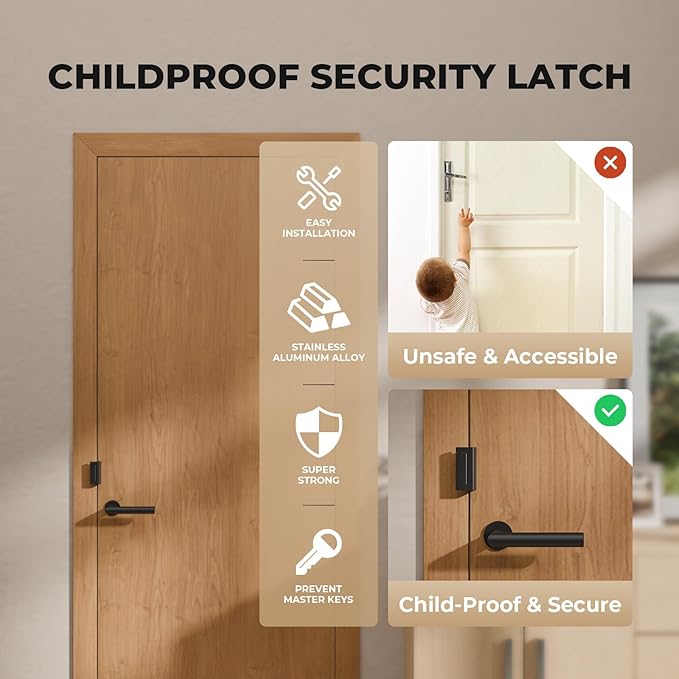 5 Pack Home Security Door Reinforcement Lock, Childproof Safety Door Lock Latch Stopper, Removable Screw-Mounted, Prevent Home Unauthorized Entry, Aluminum Construction, Withstands 800 lbs