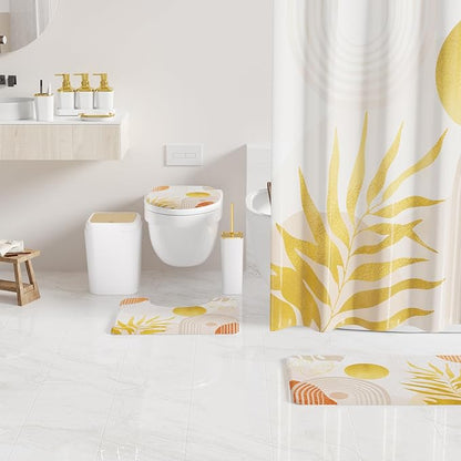 Bathroom Set - Bathroom Sets with Shower Curtain and Rugs, Bathroom Accessory Set, White Bathroom Accessories Set with Trash Can, Toilet Brush and Soap Dispensers