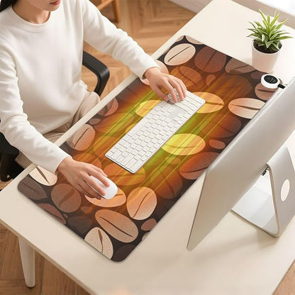 Heated Desk Pad Mouse Pad 31.5x13 Inch PU Leather Desk Mat with 3 Heat Levels Large Mouse Gaming Computer Laptop Mat Brown Vintage Coffee Beans
