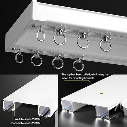 Ceiling Mounted Curtain Track System - Double Rails for Curtains & Drapes - Room Dividers - Sliding Curtain Rail for Window (white, 4.5m)