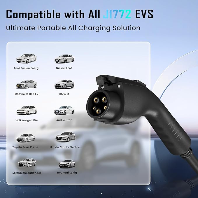Level 2 EV Charger, 8X Faster Charging, Portable & IP66 Waterproof, NEMA 14-50 Plug for Home Garage & Outdoor Camping, Compatible with J1772 EVs (Tesla with Adapter) (40, Amps)