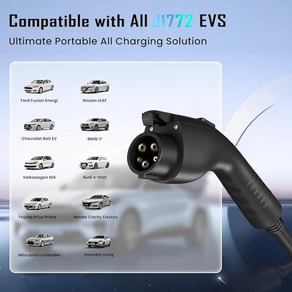 Level 2 EV Charger, 8X Faster Charging, Portable & IP66 Waterproof, NEMA 14-50 Plug for Home Garage & Outdoor Camping, Compatible with J1772 EVs (Tesla with Adapter) (40, Amps)