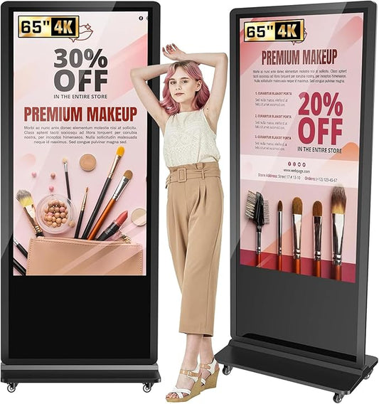 32/43/55/65 Inch Digital Signage Display, LCD Screen Advertising Display Kiosk Interactive Totem Floor Standing Auto AD Player with USB/HDMI/WiFi Android OS (65'' Touch Screen)