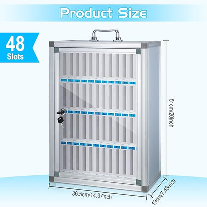 Amylove 48 Slots Cell Phone Locker Cabinet Aluminum Alloy Pocket Chart Storage Locker Box Cabinet Wall-Mounted Cell Phones Storage Box with Handle for Office Classroom Gym (White)