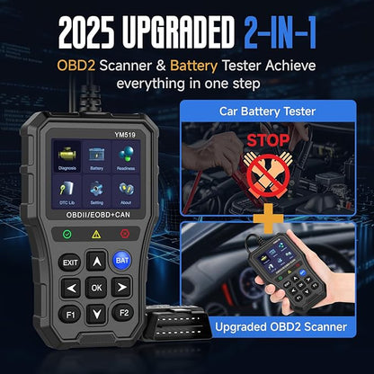 Enhanced Universal OBD2 Scanner with Battery Tester - Car Engine Fault Code Reader CAN Diagnostic Scan Tool, Read and Clear Error Codes for 1996 or Newer OBD2 Protocol, Plug & Play