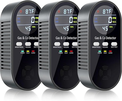 3 Packs Carbon Monoxide Detector,5-in-1 Natural Gas Leak Detector and Carbon Monoxide detectors Plug in with 9V Battery Backup,Travel Carbon Monoxide Detector with Voice Brightness Control for Home RV