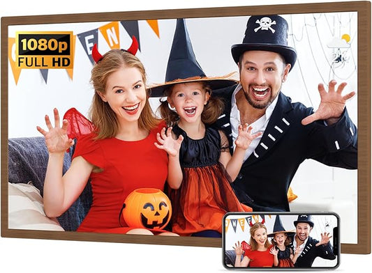 Large Digital Picture Frame 32-Inch-WiFi-Photo-Frame - FHD IPS Digital Frame, Remote Control, Auto-Rotate, Load Photo Video from Phone via APP Email, Free Cloud Storage, Dark Wood Grain, Gifts for Mom