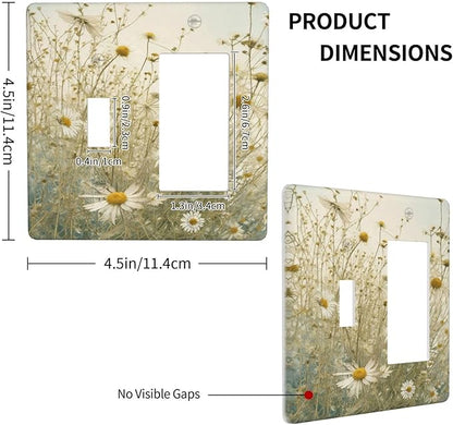 White Wildflowers Daisy Vintage Floral Outlet Covers 1 Toggle 1 Rocker Combination Decorative Wall Plate Electrical Switch Plates Light Switch Cover Plate for Bed Room Living Room Decor