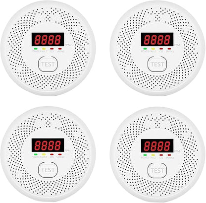 High Definition Color Screen Detector LCD Powered by Carbon Monoxide Detector and Smoke Alarm Battery (excluding Battery) (Compact Design, 4Pack-CO&Smoke)