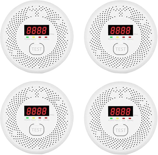 High Definition Color Screen Detector LCD Powered by Carbon Monoxide Detector and Smoke Alarm Battery (excluding Battery) (Compact Design, 4Pack-CO&Smoke)