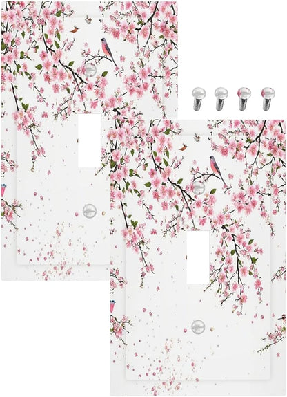 Decorative Light Switch Plate Covers Rustic Plum Blossom Pink Flowers 1 Gang Light Switch Cover Plate Single Toggle Wall Plate Outlet Covers Faceplate for Home Bedroom Decor （2 Pack）