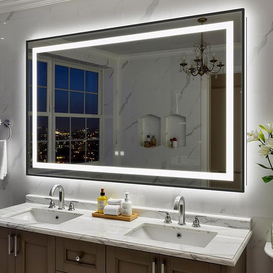 60X36 Inch LED Bathroom Mirror with Lights, Black Frame Frontlit+ Backlit Bathroom Vanity Mirror for Wall, Ultra-Clear Tempered Glass, Shatter-Proof, Anti-Fog and Memory Function, ETL Listed