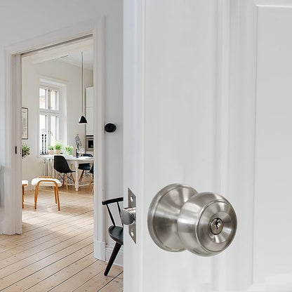 Gobrico Round Keyed-Alike Exterior Door Hardware Entrance Locksets Door Knobs, Satin Nickel, 3Pack, Stainless Steel