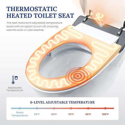 Smart Toilet with Heated Seat & Auto-Flush System - Foot Sensor Control, Adjustable Wash Modes, Built-In Water Tank (No Water Pressure Limits) for All Homes