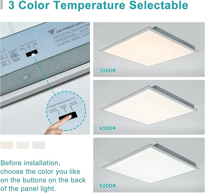 16-Pack 2x2 LED Flat Panel Light Drop Ceiling, 0-10V Dimmable, 3CCT Selectable (5000K 4000K 3000K) & 3 Wattage Switchable (40W 30W 20W), 100-277Vac, ETL & DLC