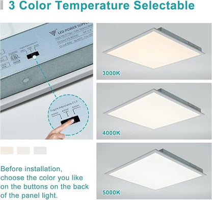 16-Pack 2x2 LED Flat Panel Light Drop Ceiling, 0-10V Dimmable, 3CCT Selectable (5000K 4000K 3000K) & 3 Wattage Switchable (40W 30W 20W), 100-277Vac, ETL & DLC