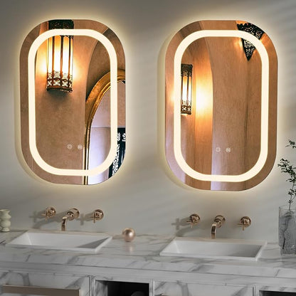 40" x 24" LED Bathroom Mirror with Lights, Lighted Bathroom Mirrors 3 Colors Temperature Dimmable Wall Mirror, Backlit + Front Lit, Anti-Fog Lighted Vanity Mirror, Memory Waterproof